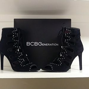 BCBGeneration Black Open Toe Studded Booties Size 10